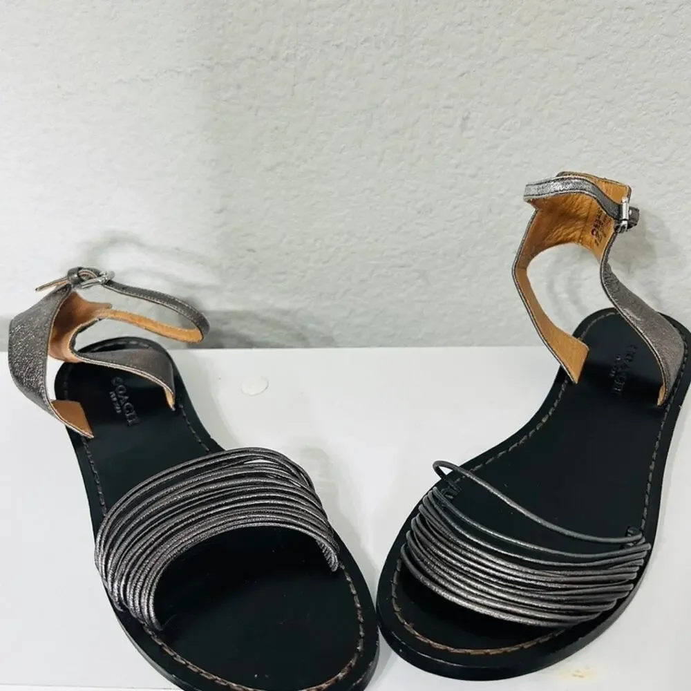 Coach Melynda Pewter Leather Cage Strappy Gladiator Adjacent Sandals Size 6 - Picture 3 of 11